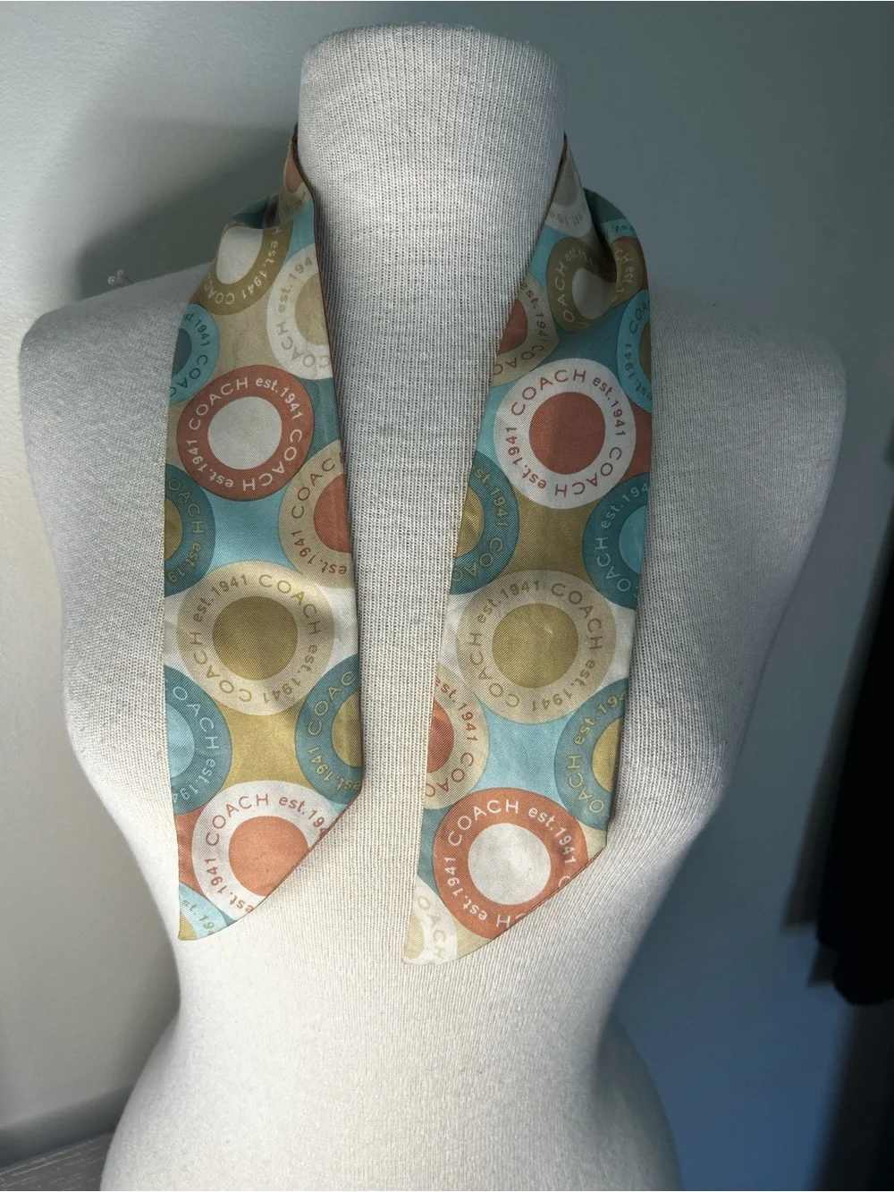 Coach Multicolor Circular Logo Silk Scarf/ Purse + Hair Tie Reversible Vintage
